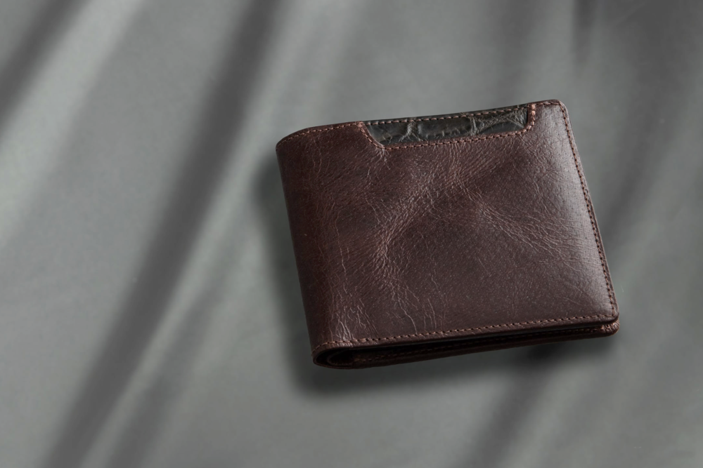 ラセッテー鞣しピッグスキン × クロコダイル 二つ折り財布